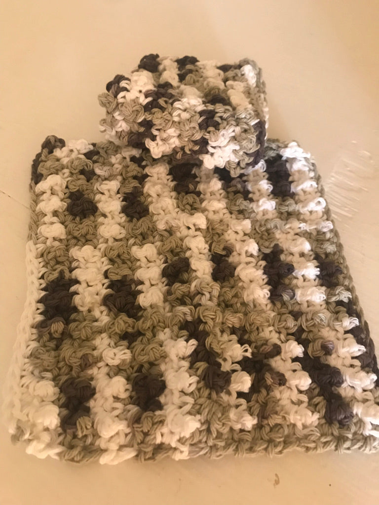 Washcloth 100% Cotton Neutral Browns & white