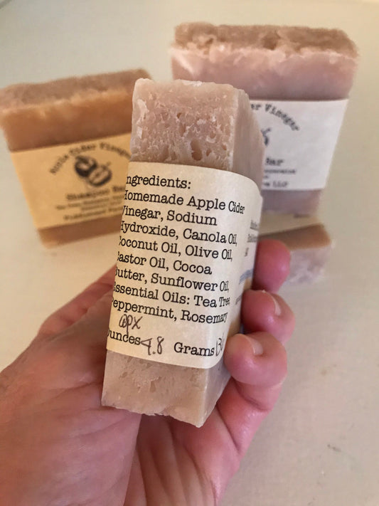 Shampoo bar: Apple Cider Vinegar shampoo bar with Rosemary, Peppermint and Tea Tree essential oils.
